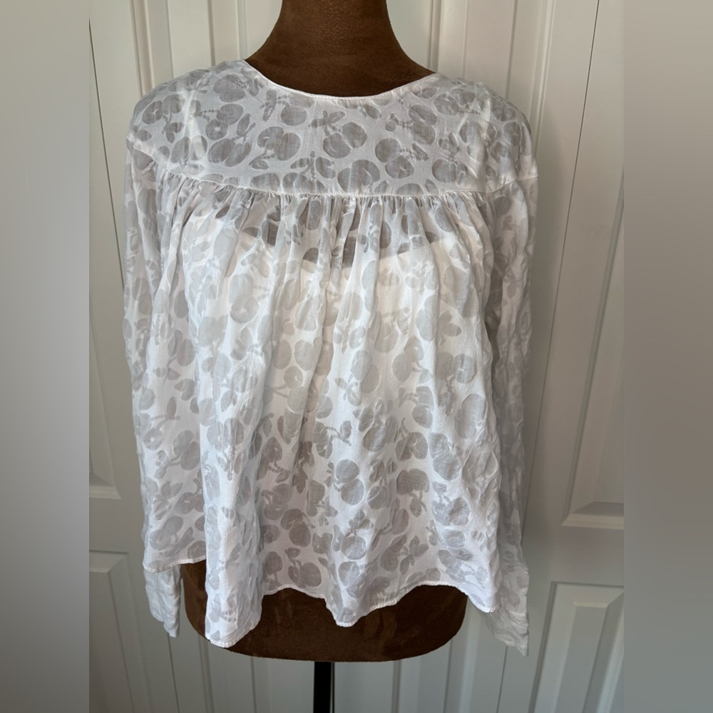 Zara Trafaluc Women’s Cherry Print White Semi-Sheer 2-PC Cami Blouse, Size S